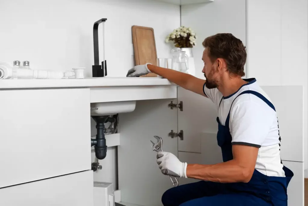 Pose de plomberie sous évier de cuisine