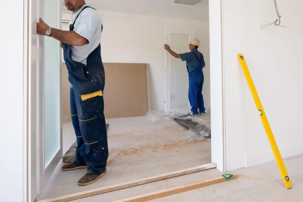 Installation d'une porte vitrée communicante dans le salon